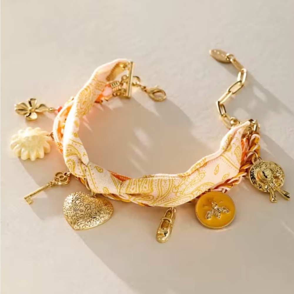 Free People Anklet Charm Bracelet Gold and Cream NWT